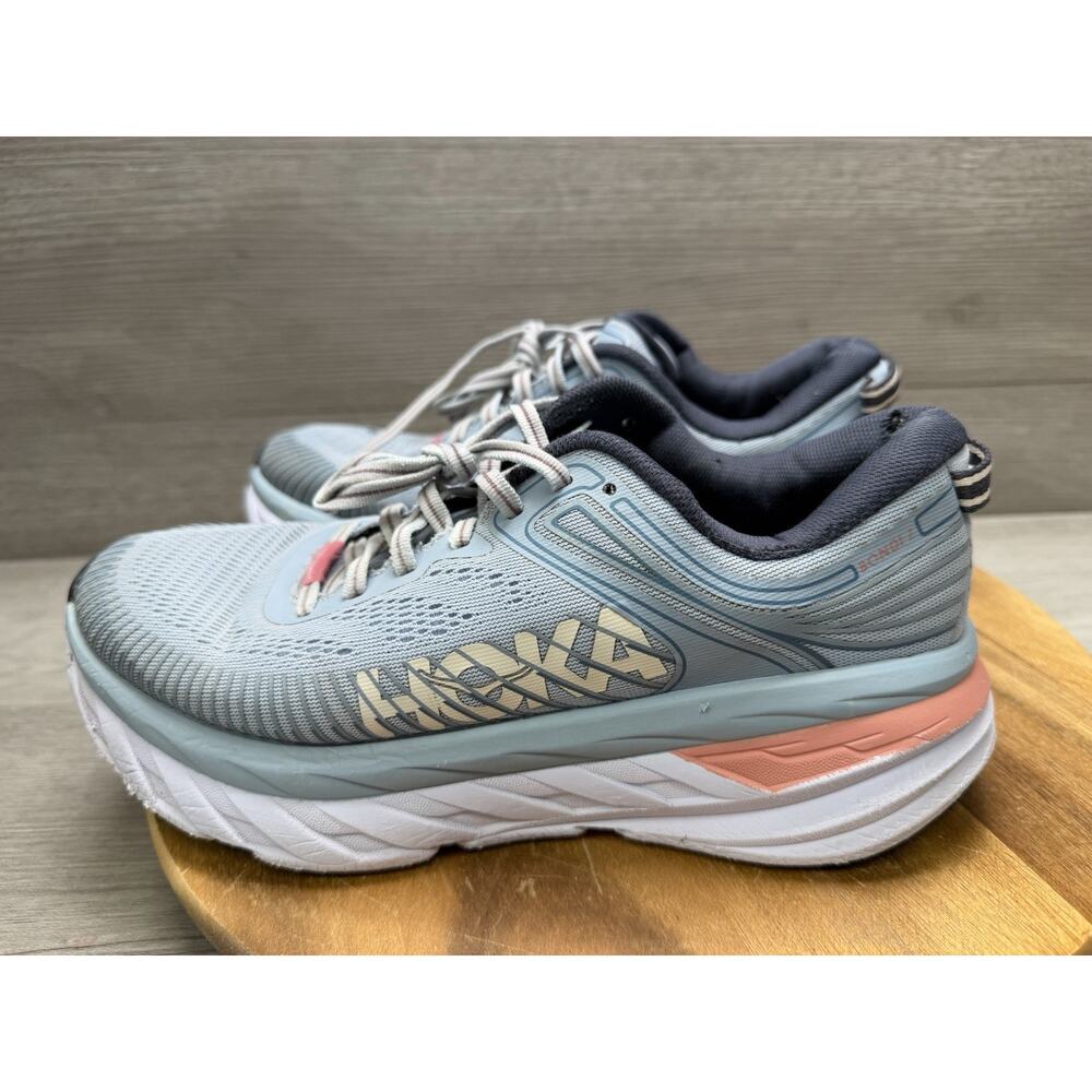 Hoka One W Bondi 7 Light Blue Athletic Cushioned Running Shoes. Womens 7.5 - Picture 2 of 12